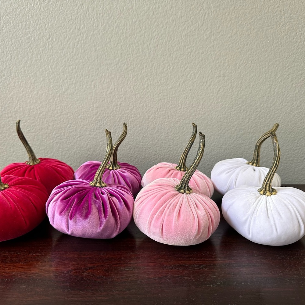8 velvet pumpkins-pink, magenta, purple and silvery white